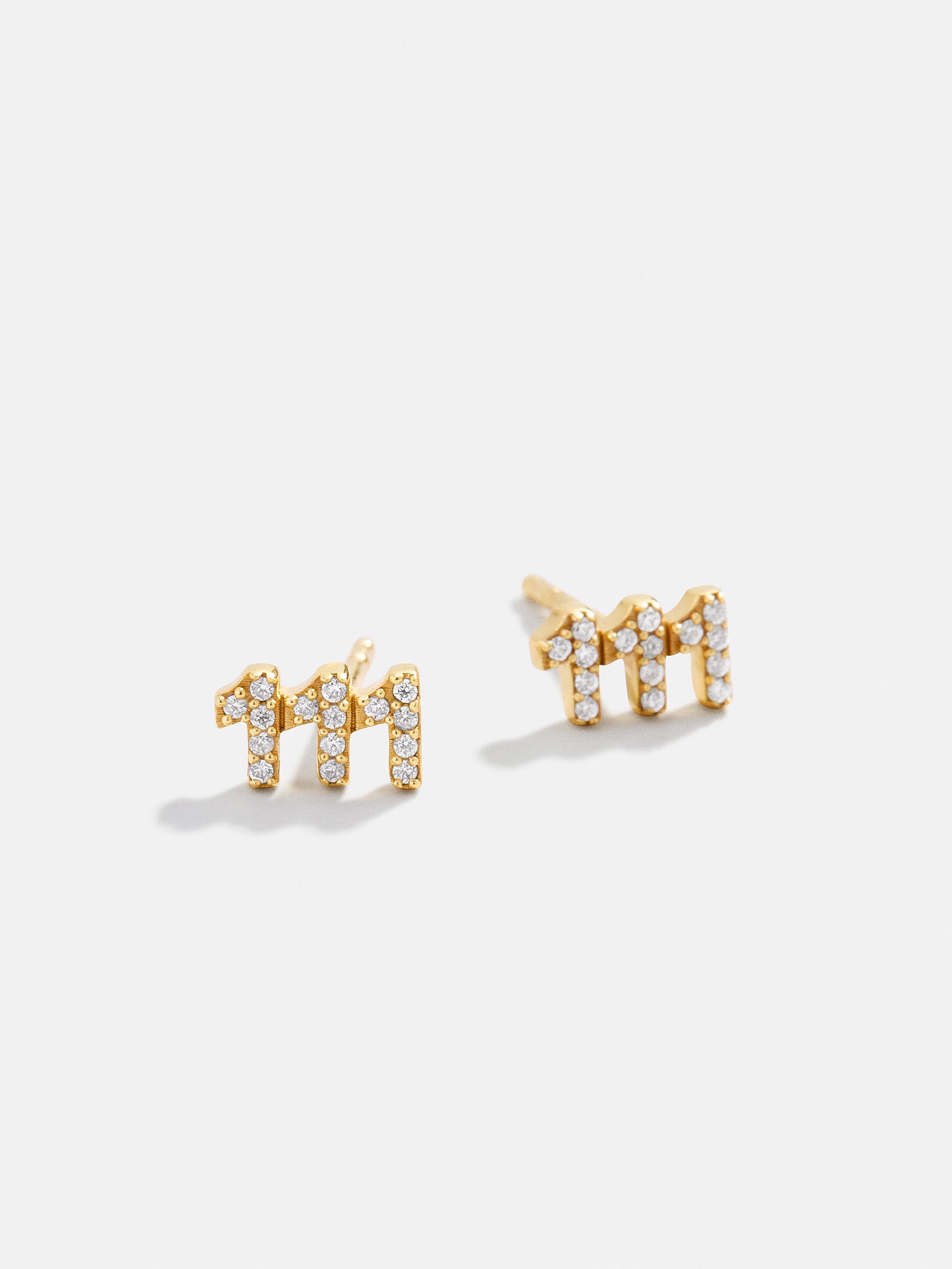 Premium 18K Gold Angel Number Stud Earrings - Gold/Pavé