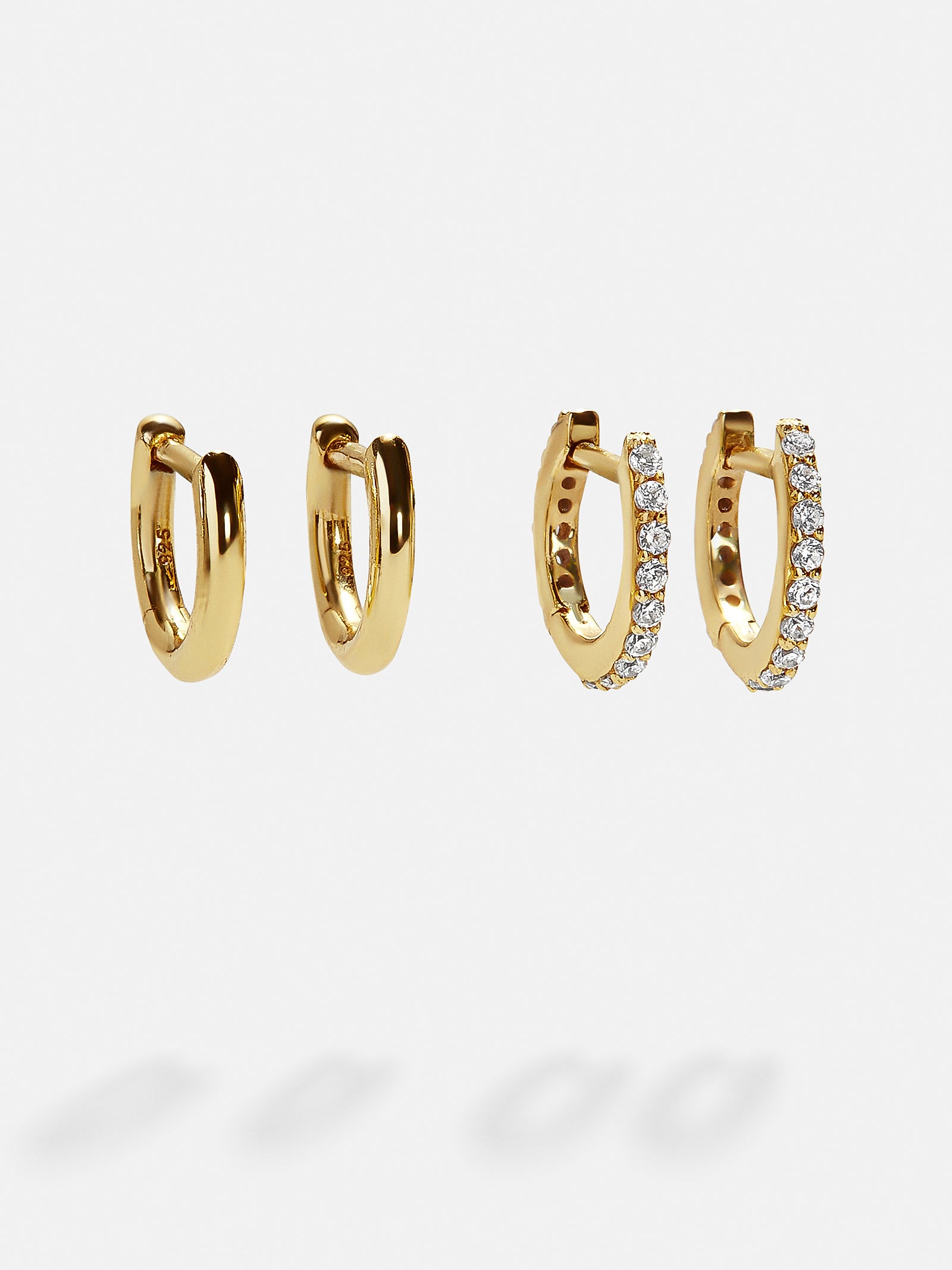 Premium Nicole 18K Gold Huggie Earrings Set - Gold/Pavé