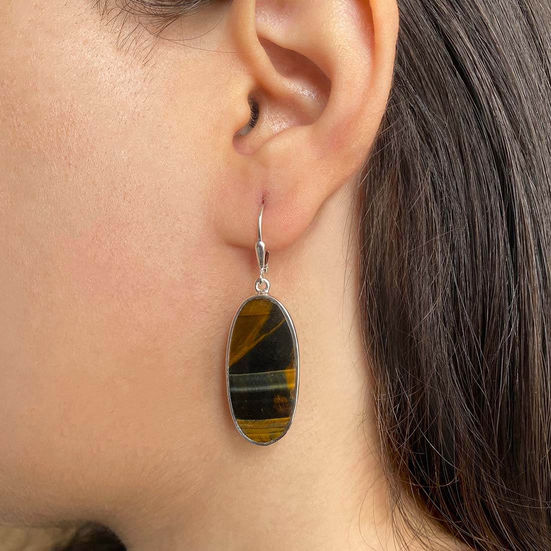 Premium Blue Tiger Eye Statement Earrings - 925 Sterling Silver