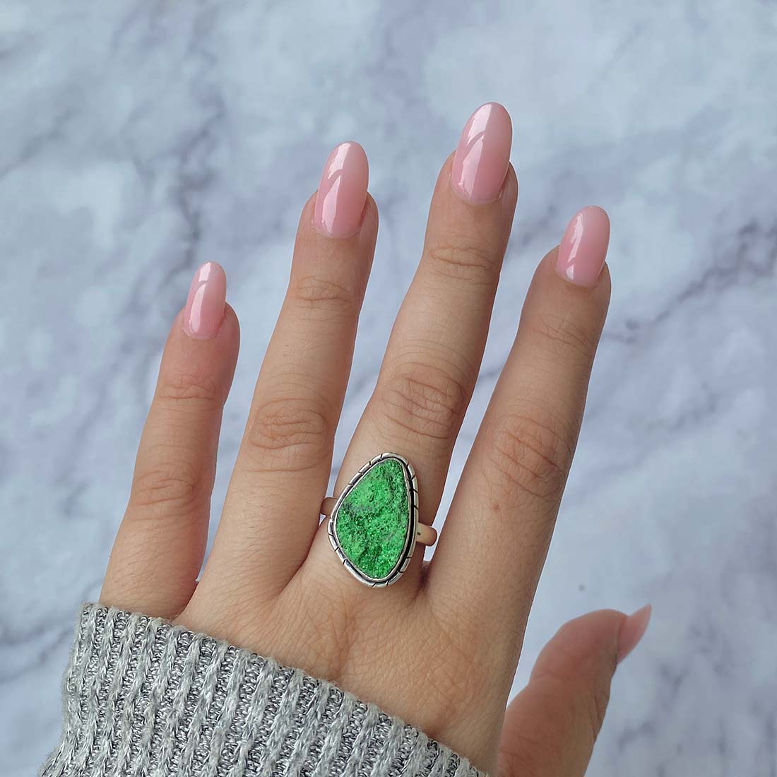 Premium Uvarovite Druzy Statement Ring - Elegant Green Gemstone Jewelry (UVR-R-46)