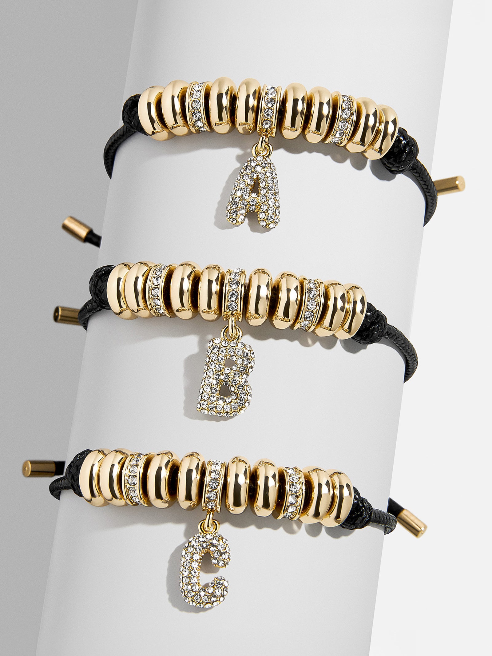 Natisha Premium Initial Pull-Tie Bracelet - Black & Gold Beads