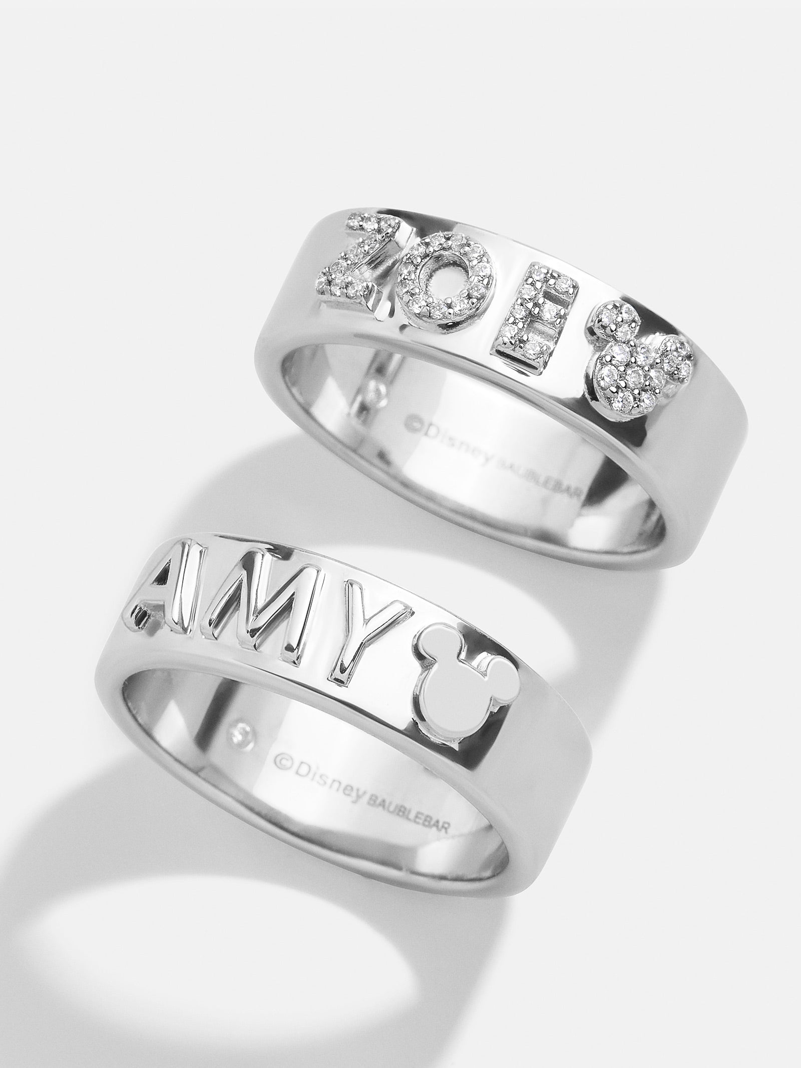 Disney Premium Custom Block Ring - Personalized Silver Band with Mickey Mouse Silhouette