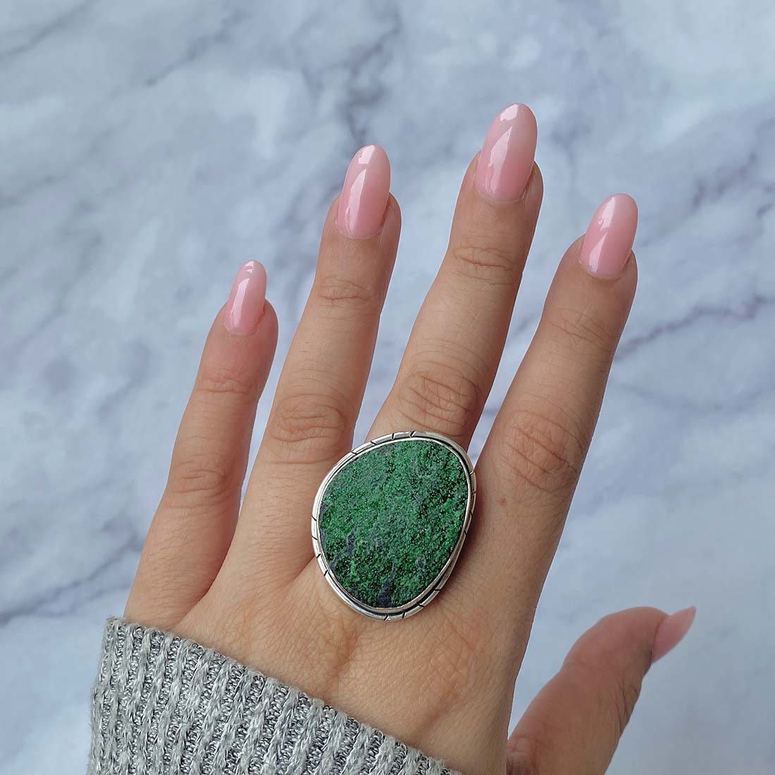 Premium Uvarovite Druzy Adjustable Ring - Elegant Green Gemstone Jewelry (UVR-R-43)