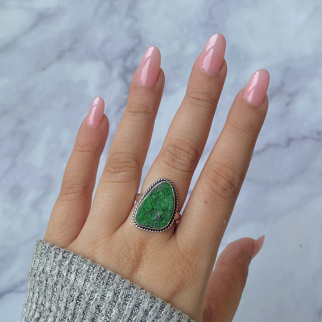 Premium Uvarovite Druzy Statement Ring - UVR-R-31