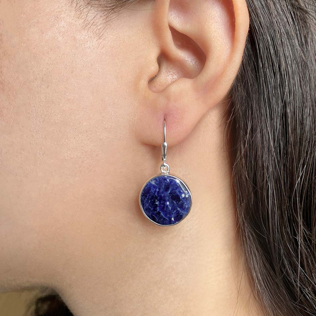 Premium Sodalite Statement Earrings - Elegant 925 Sterling Silver (SDL-E-23)