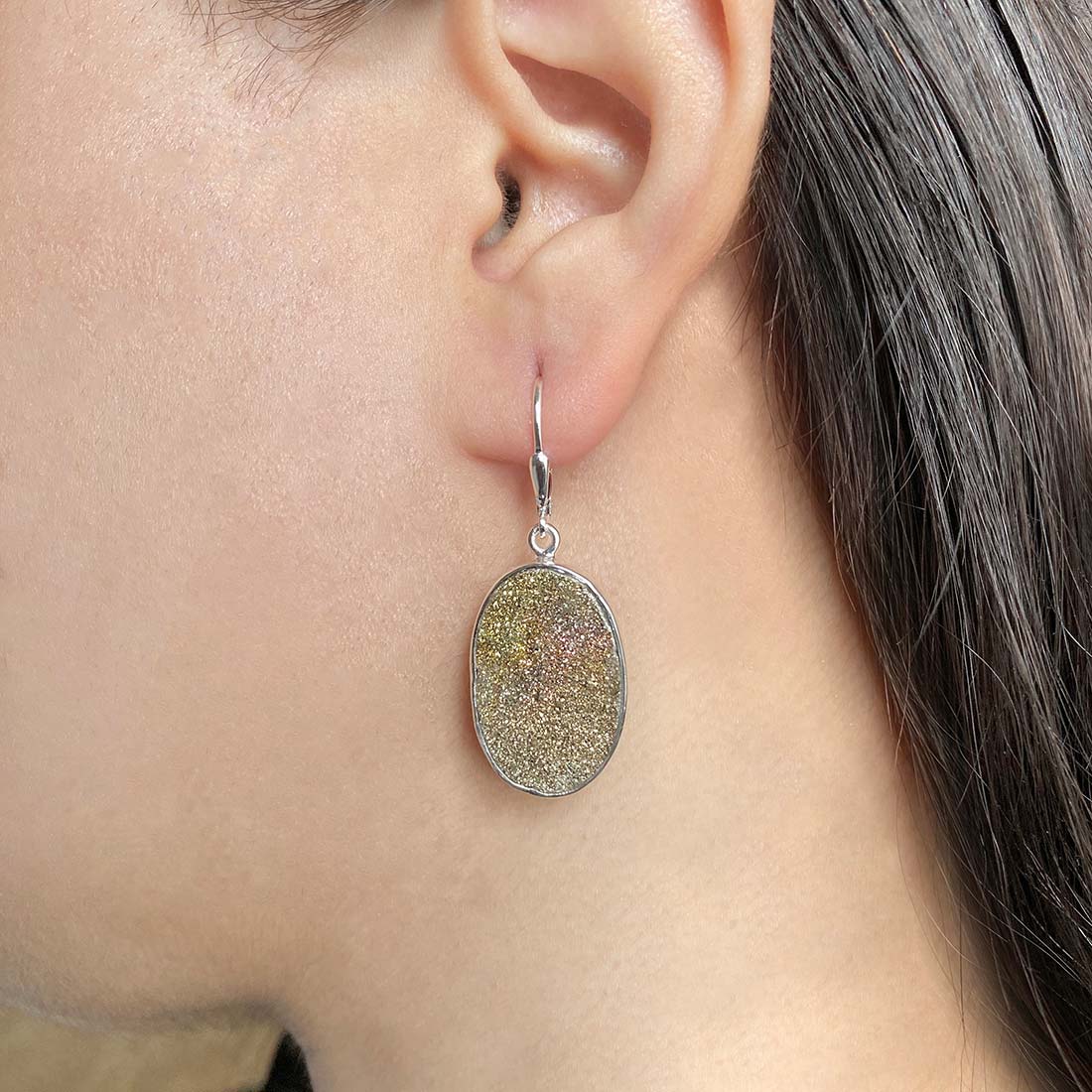 Premium Spectropyrite Druzy Earrings - Bold Statement Jewelry (SPD-E-23)