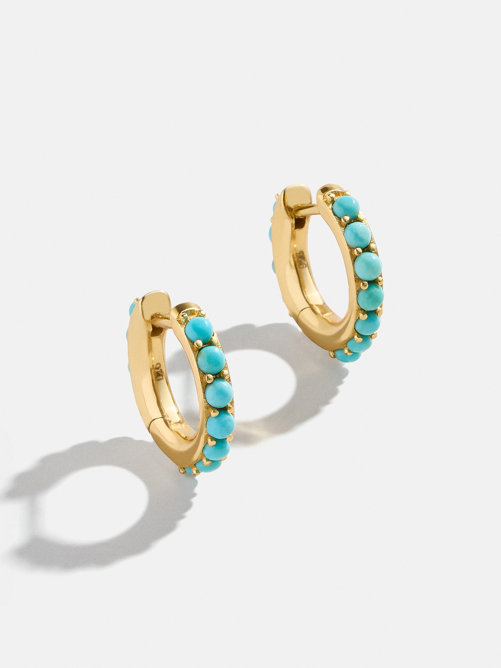 Premium 18K Gold Turquoise Huggie Earrings - Elegant Semi-Precious Jewelry