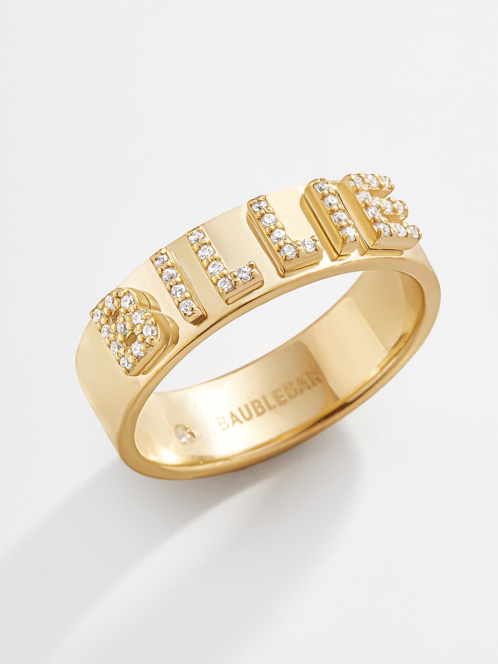 Premium 18K Gold Custom Block Ring - Personalized Luxury with Pavé Cubic Zirconia