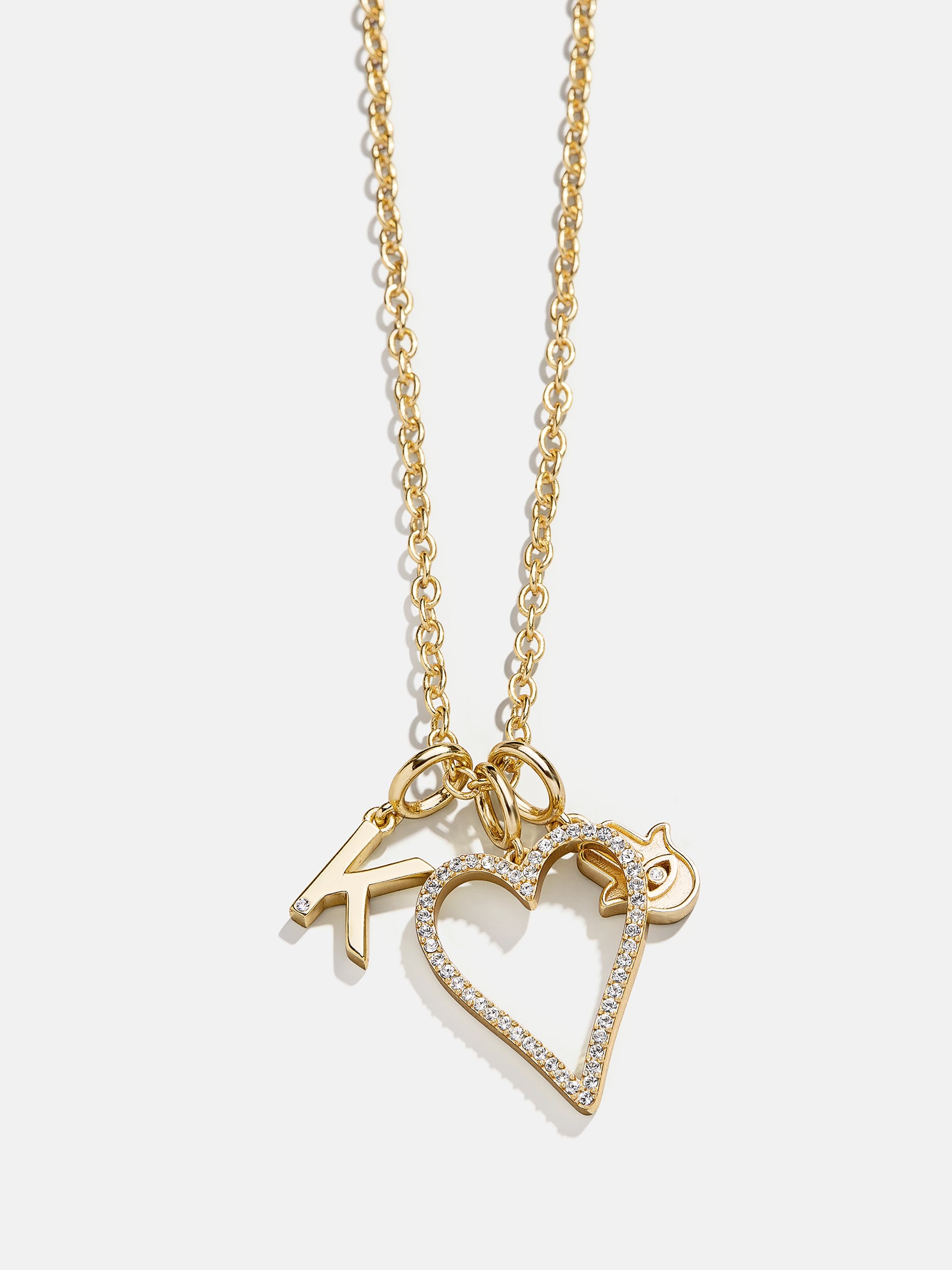 Premium Heart Cluster Charm Necklace - Modern Pavé Outline Design