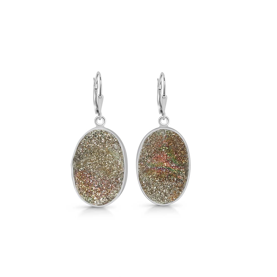 Premium Spectropyrite Druzy Earrings - Bold & Shimmering Silver Statement Jewelry