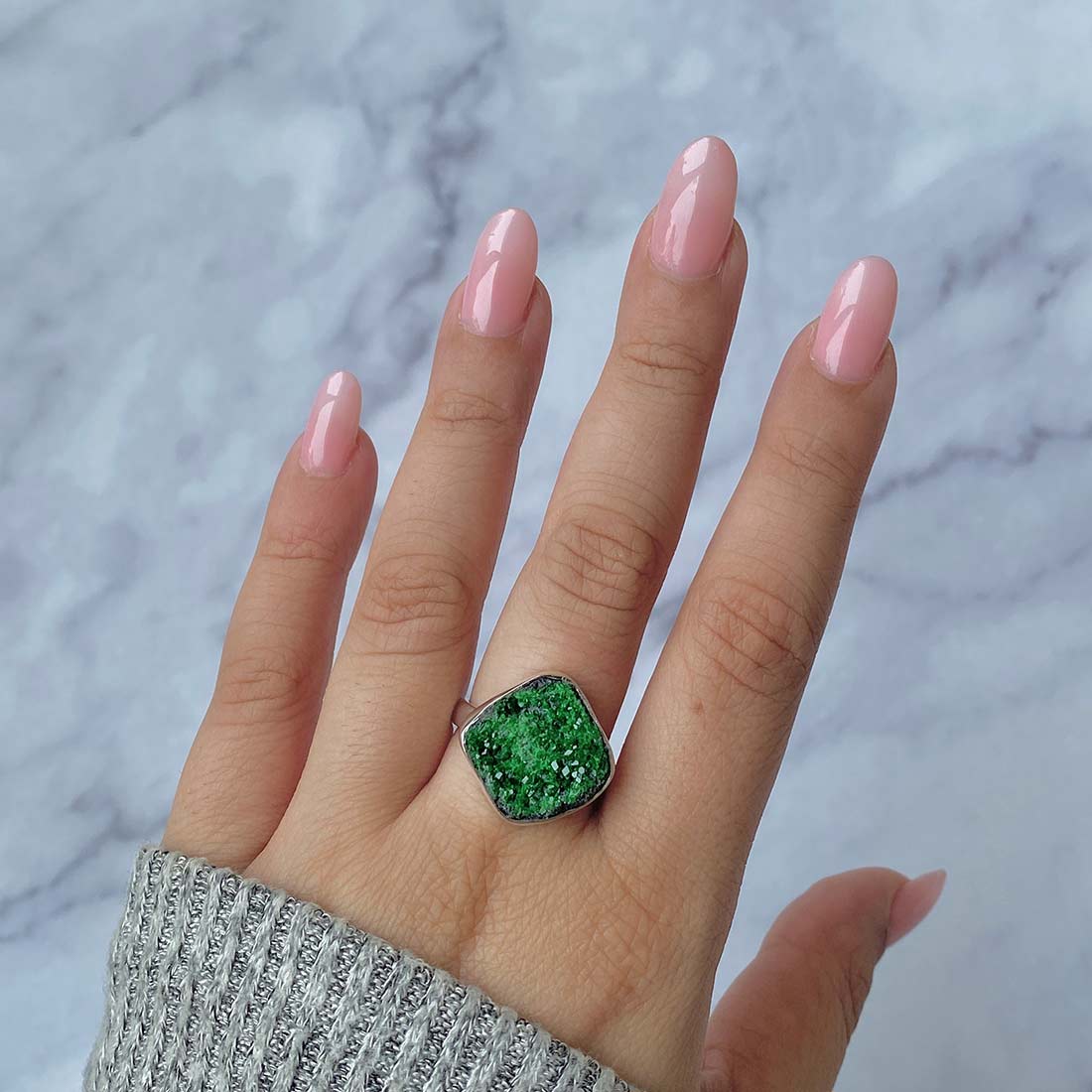 Premium Uvarovite Druzy Statement Ring - UVR-R-22