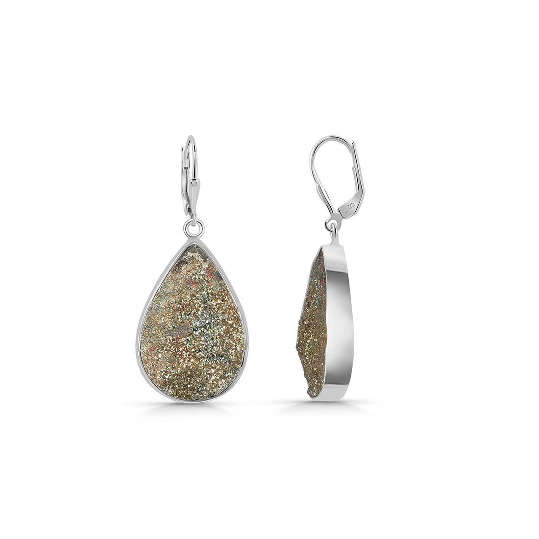 Premium Spectropyrite Druzy Earrings - Elegant Statement Jewelry