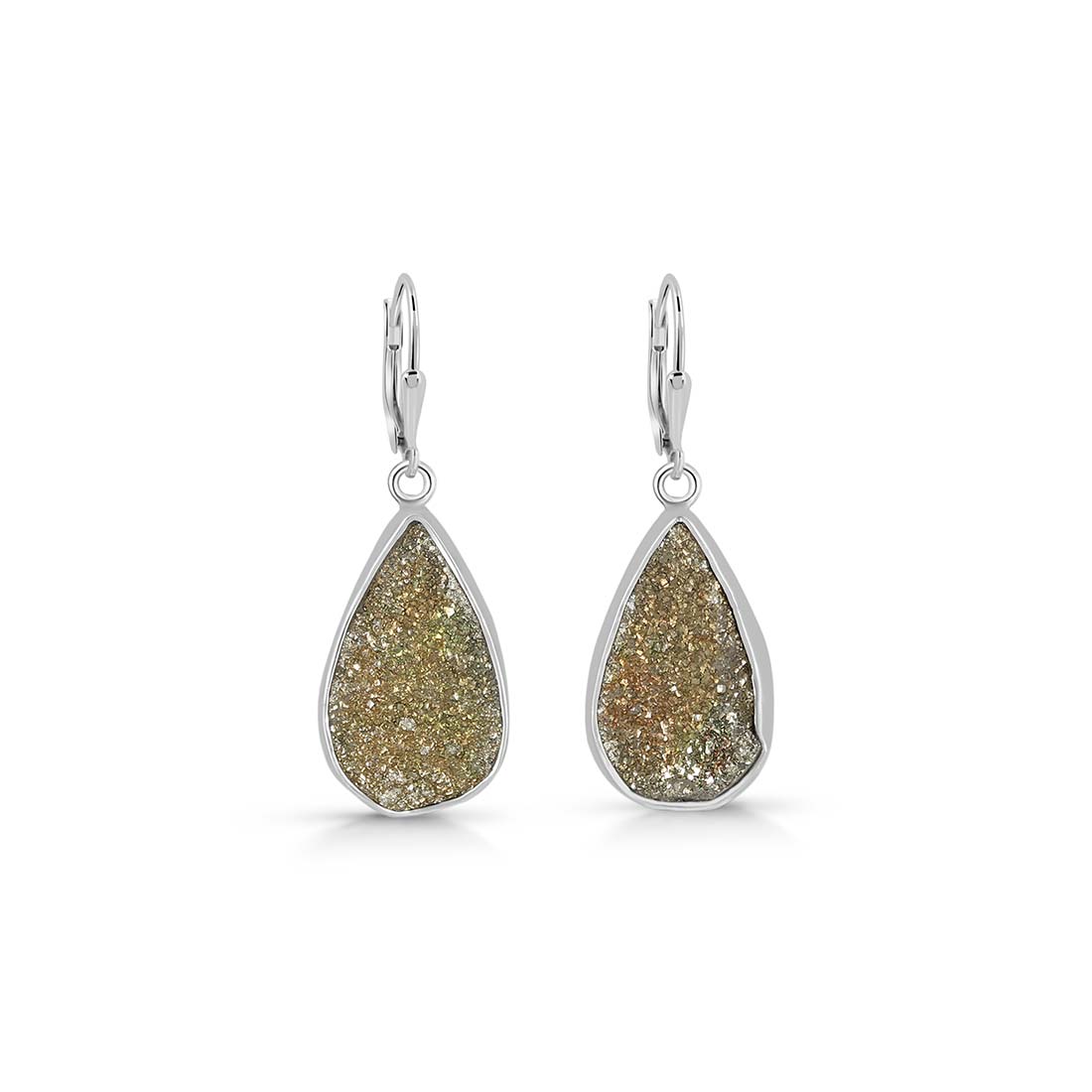 Premium Spectropyrite Druzy Earrings - Shimmering Elegance