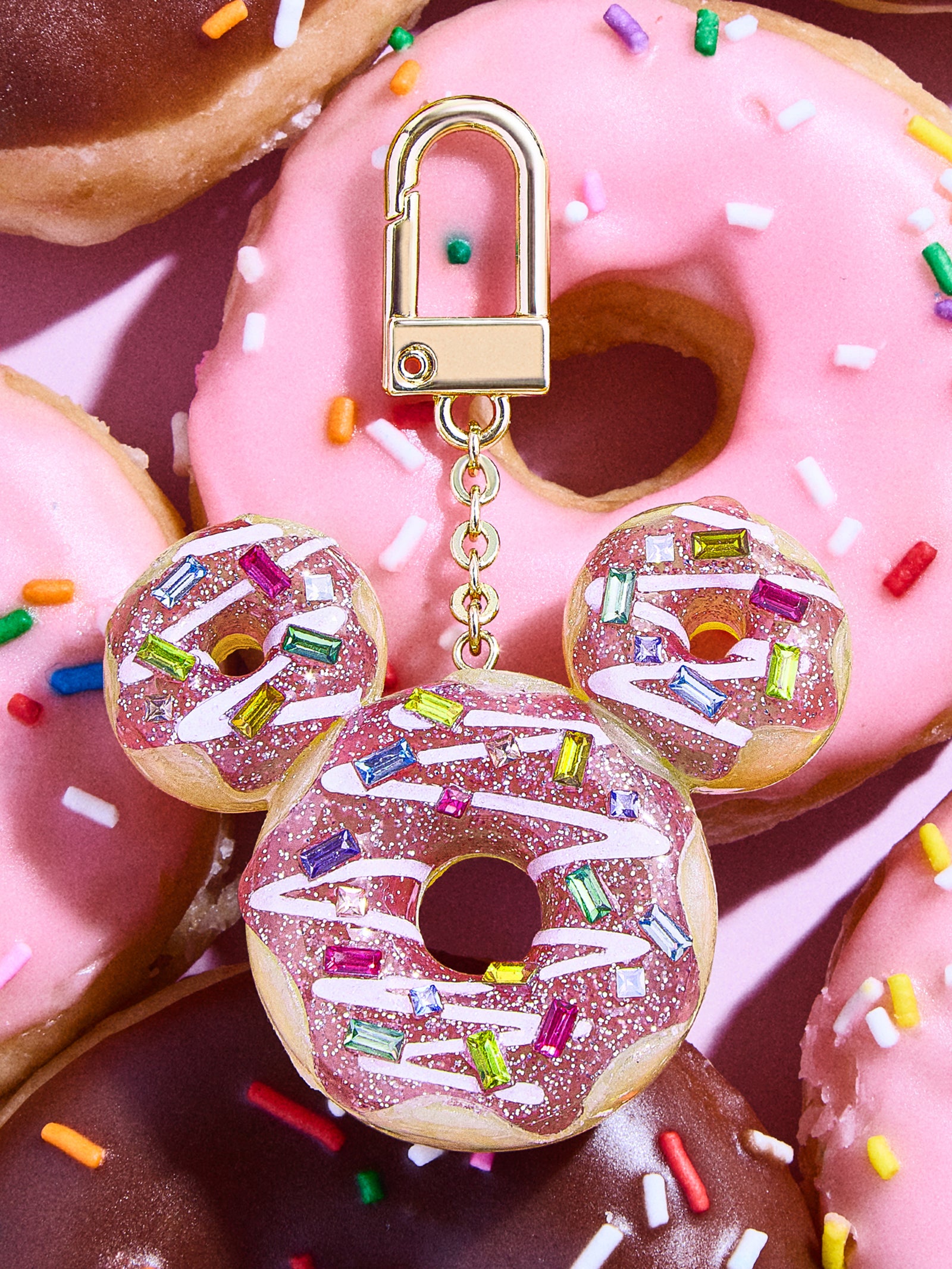 Premium Mickey Mouse Disney Donut Bag Charm - Ultimate Disney Pink Donut Keychain