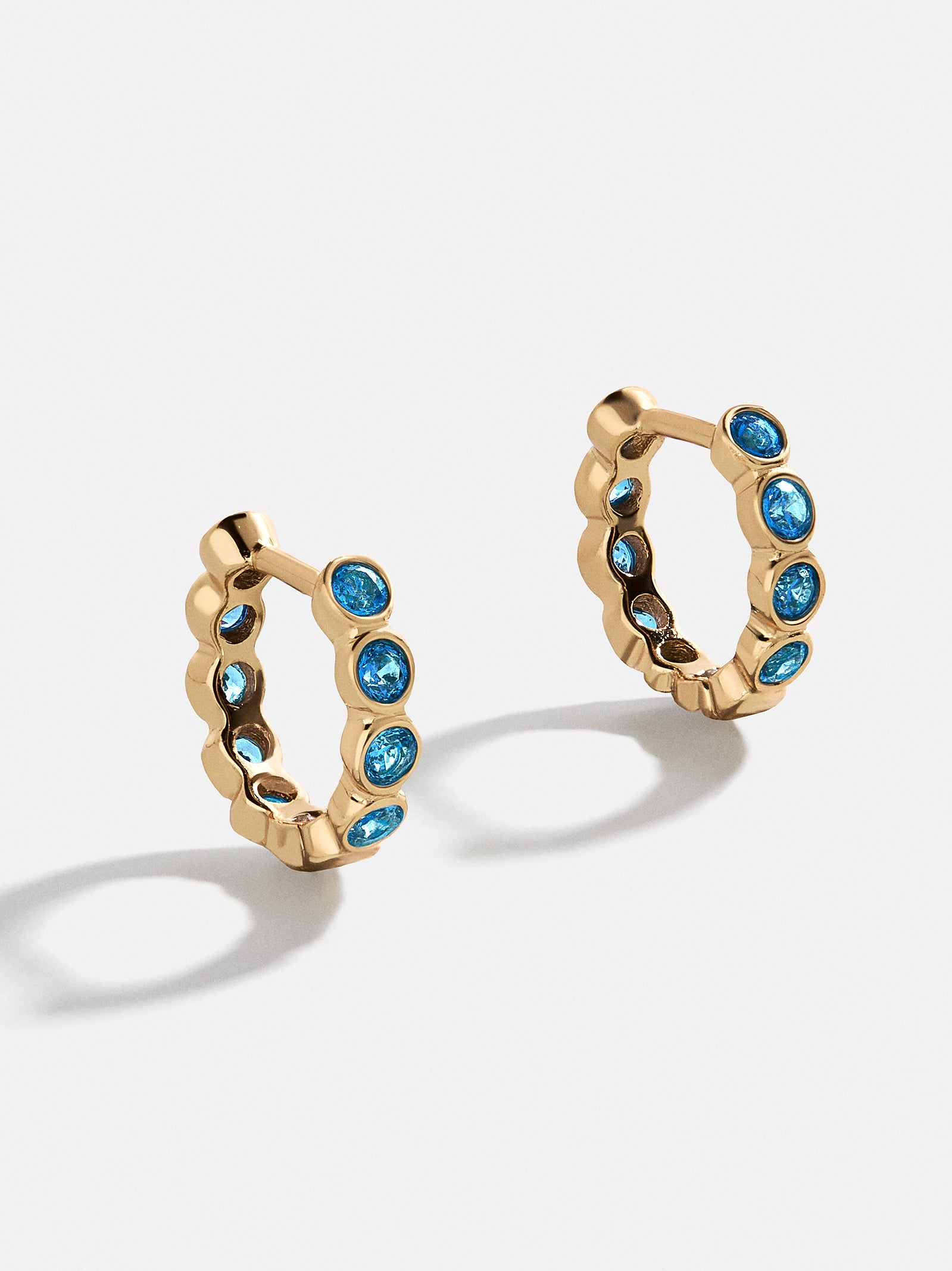 Premium Jessica 18K Gold Birthstone Earrings - Blue Zircon Huggies