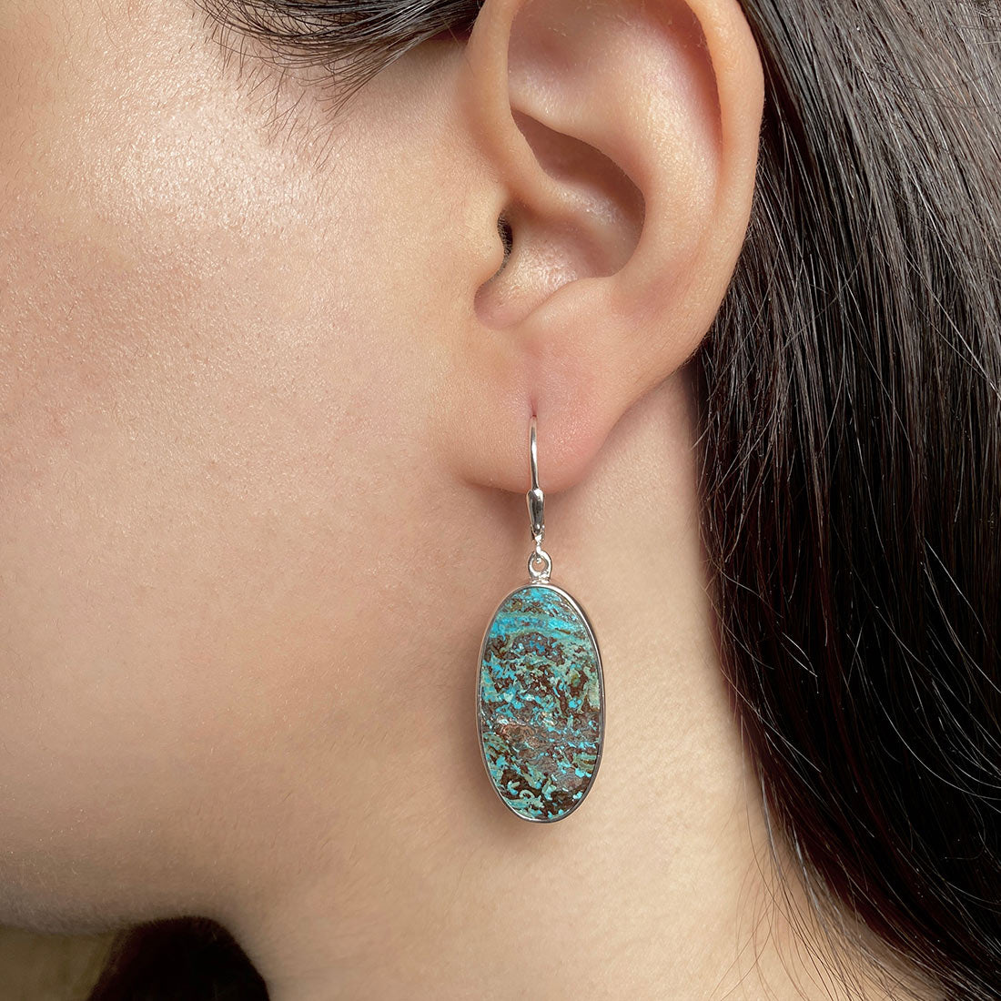 Premium Shattuckite Statement Earrings - Elegant Silver Jewelry (STK-E-12)