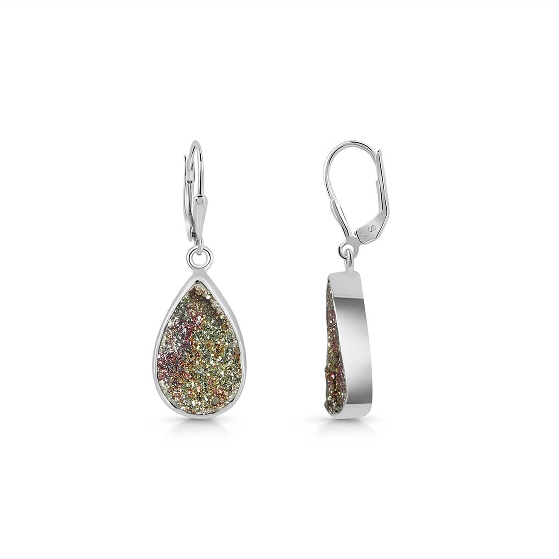 Premium Spectropyrite Druzy Earrings - Elegant Silver Statement Piece