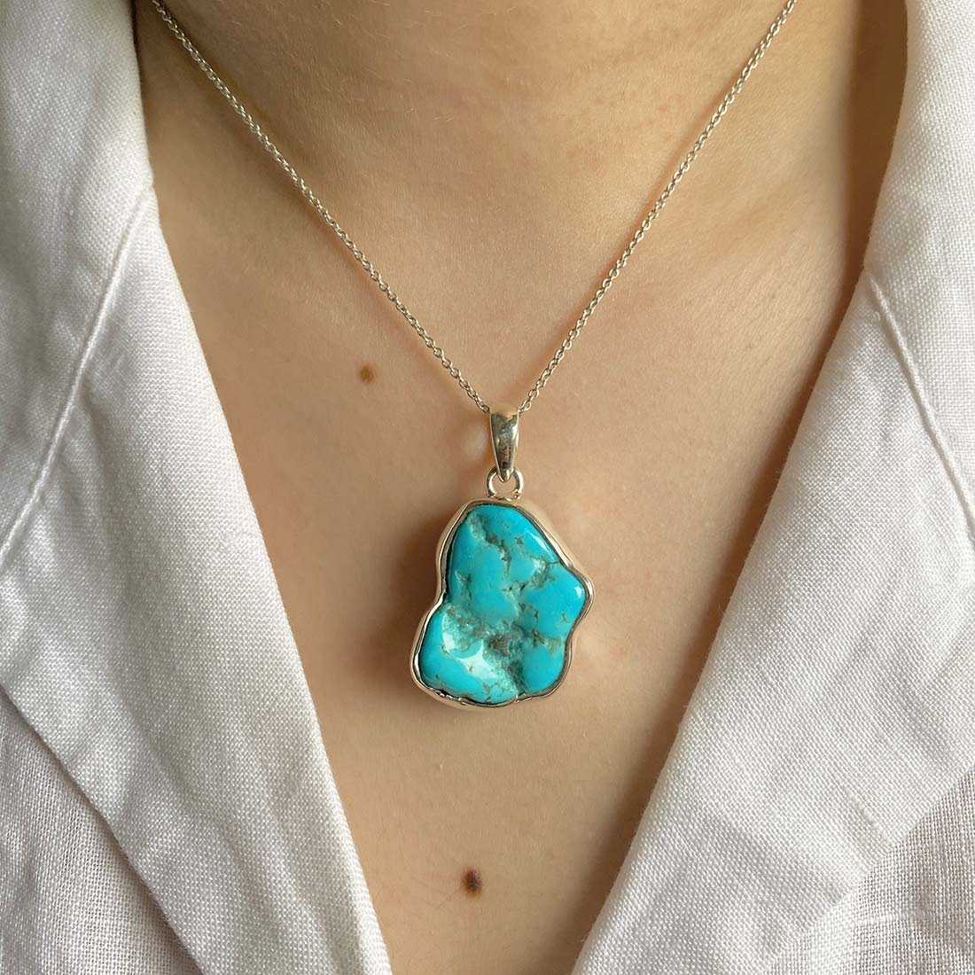 Premium Turquoise Rough Pendant - 925 Sterling Silver (TRQ-P-66)