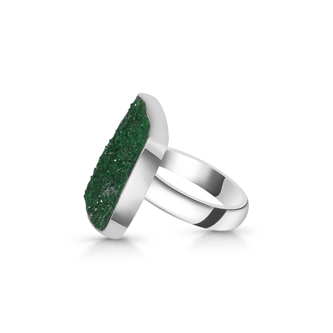 Premium Uvarovite Druzy Adjustable Ring - Elegant Green Gemstone Jewelry