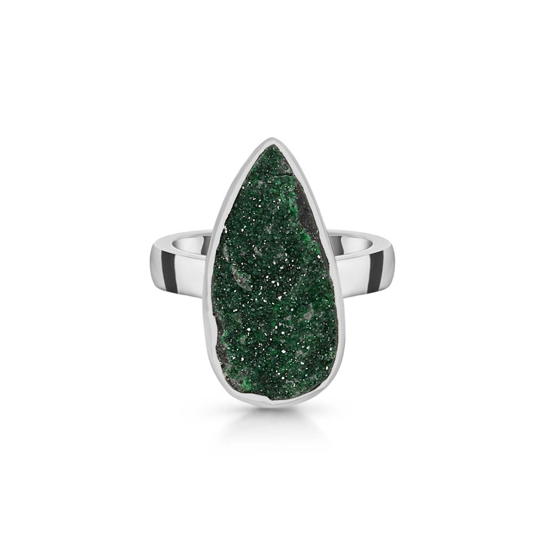 Premium Uvarovite Druzy Adjustable Ring - 925 Sterling Silver (UVR-R-42)