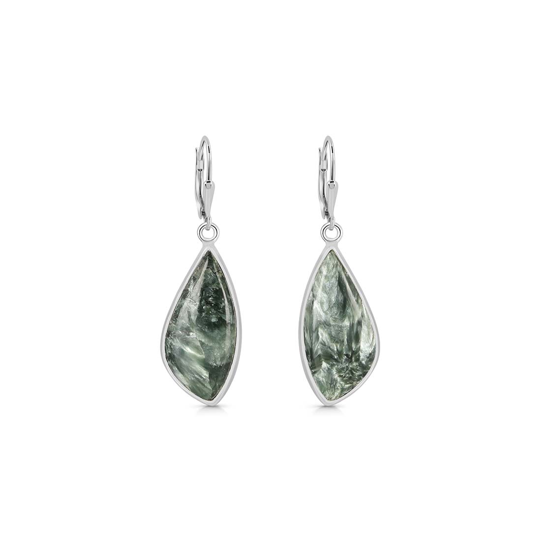 Premium Seraphinite Statement Earrings - Elegant Green Gemstone Jewelry