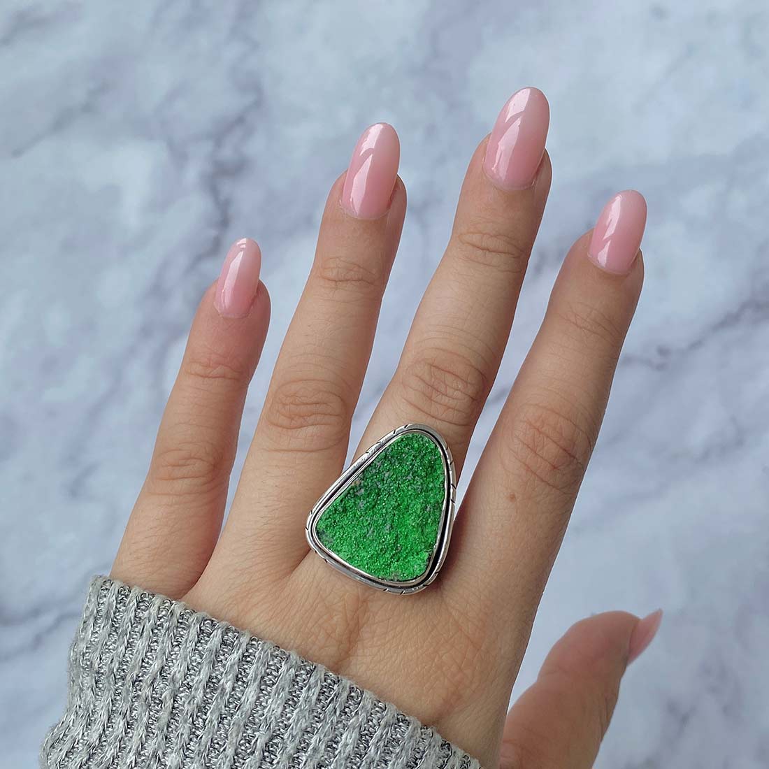 Premium Uvarovite Druzy Statement Ring - UVR-R-28