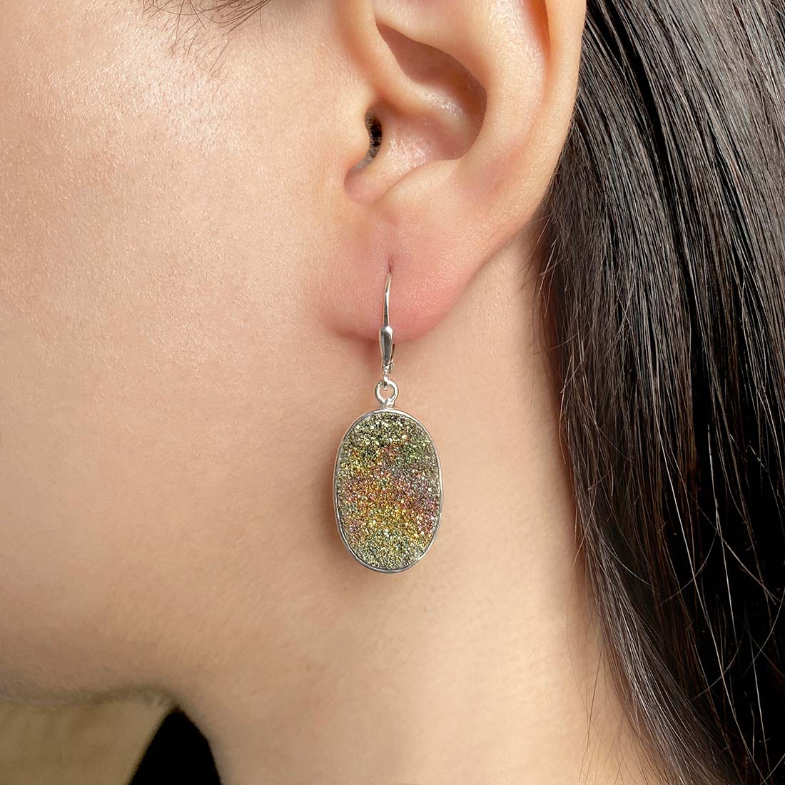 Premium Spectropyrite Druzy Statement Earrings - SPD-E-18