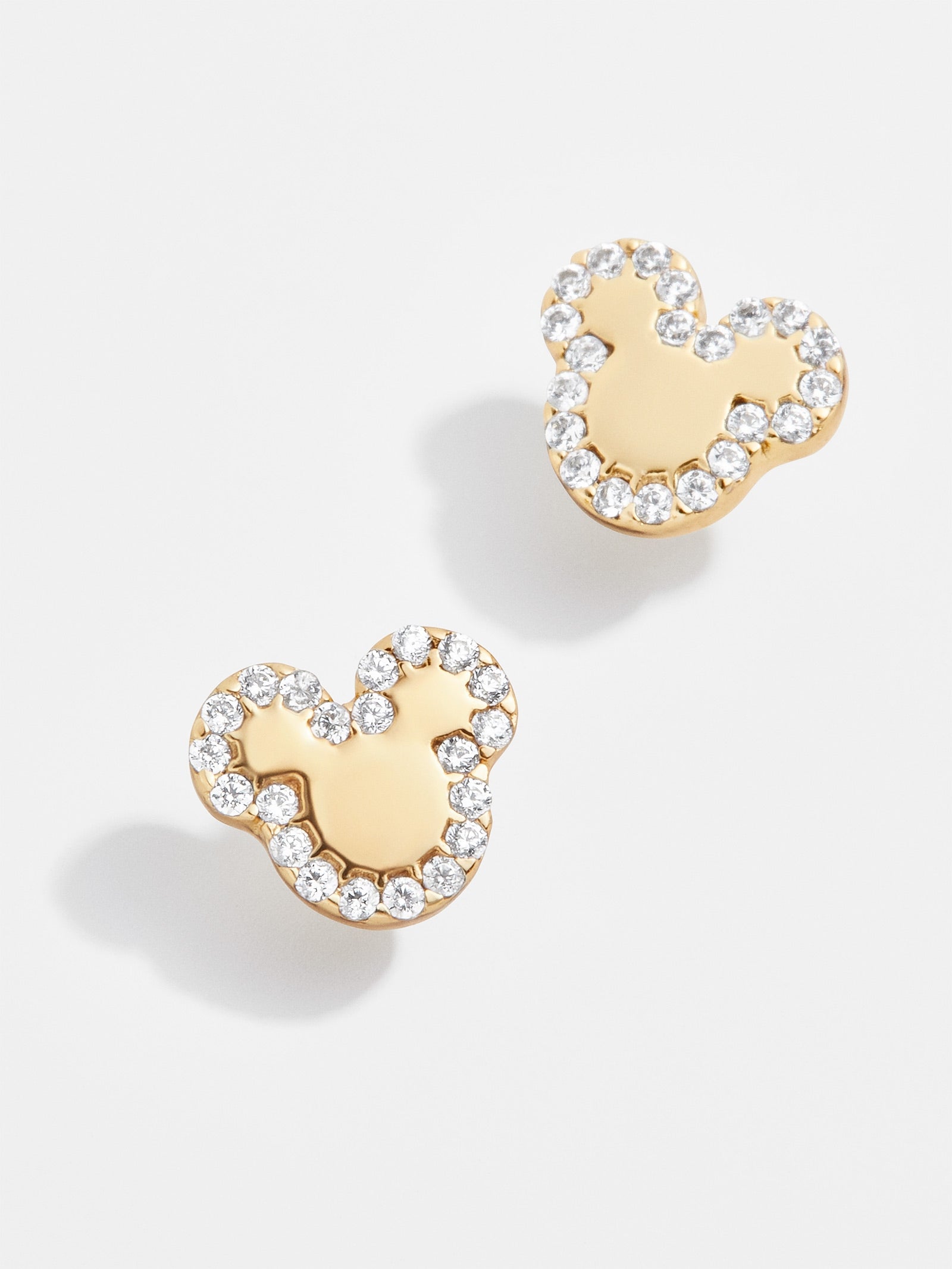 Premium Disney Mickey Mouse 18K Gold Plated Sterling Silver & Cubic Zirconia Stud Earrings - Luxe Gold/Pavé Design