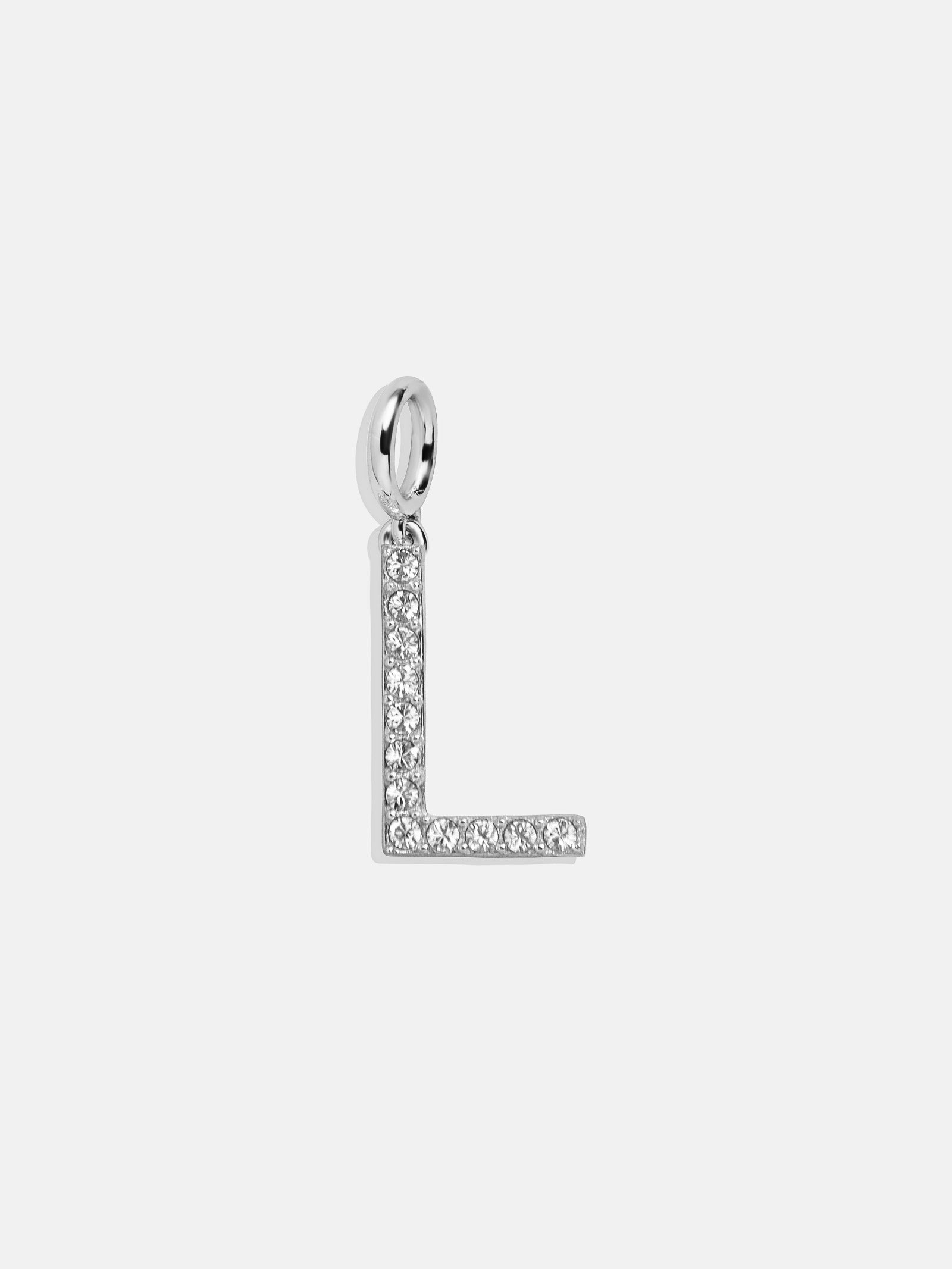 Premium Silver Pave Initial Cluster Charm Necklace - L