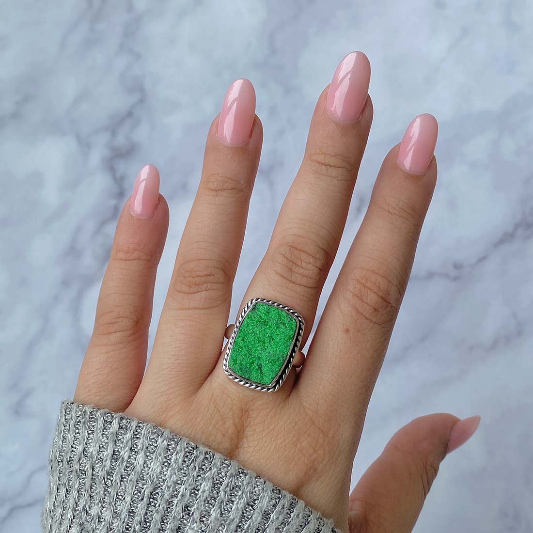 Premium Uvarovite Druzy Statement Ring - UVR-R-17