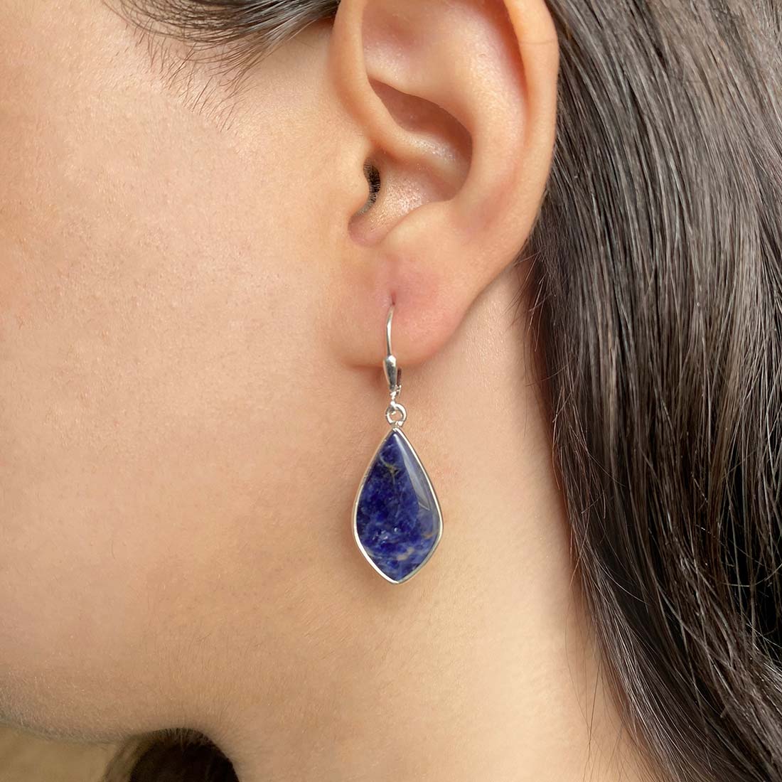 Premium Sodalite Statement Earrings - Elegant Blue Gemstone Design