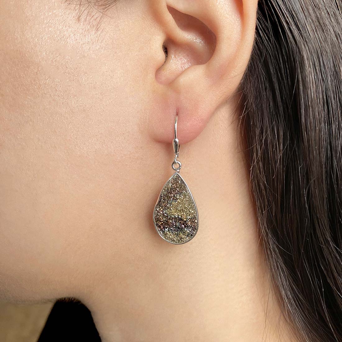 Premium Spectropyrite Druzy Earrings - Ultimate Style (SPD-E-19)