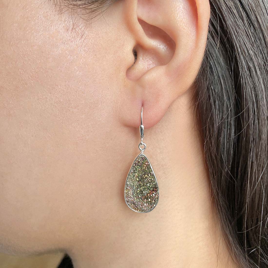 Premium Spectropyrite Druzy Earrings - SPD-E-21 | Sagacia Jewelry