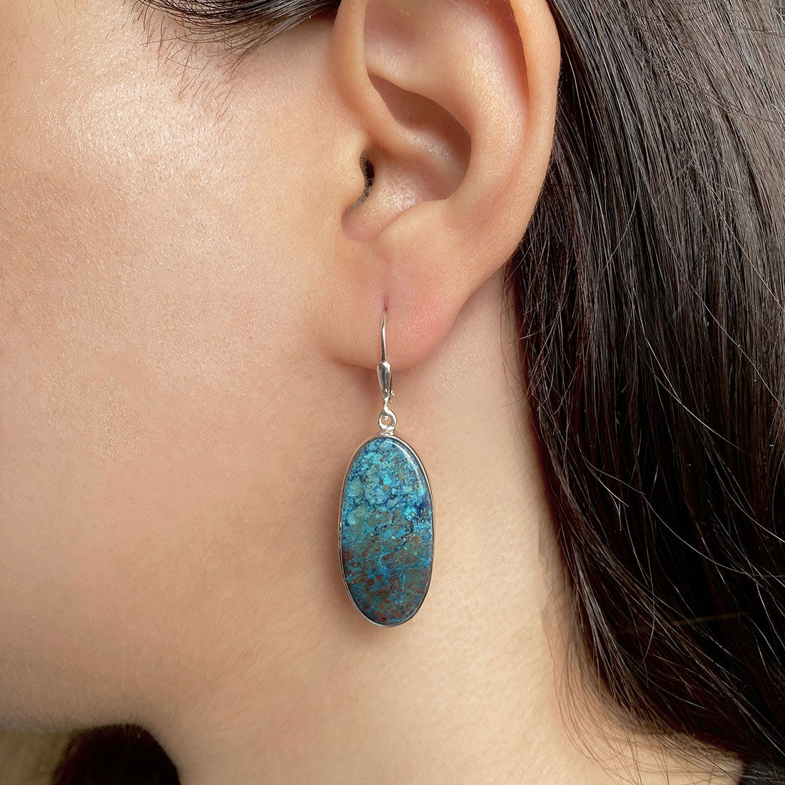 Premium Shattuckite Statement Earrings - Elegant 925 Sterling Silver Design