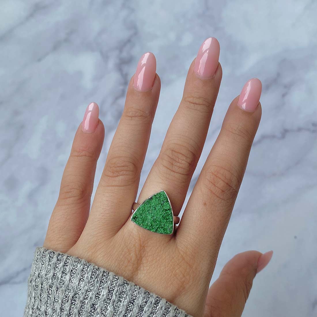 Premium Uvarovite Druzy Statement Ring - Sterling Silver (UVR-R-7)