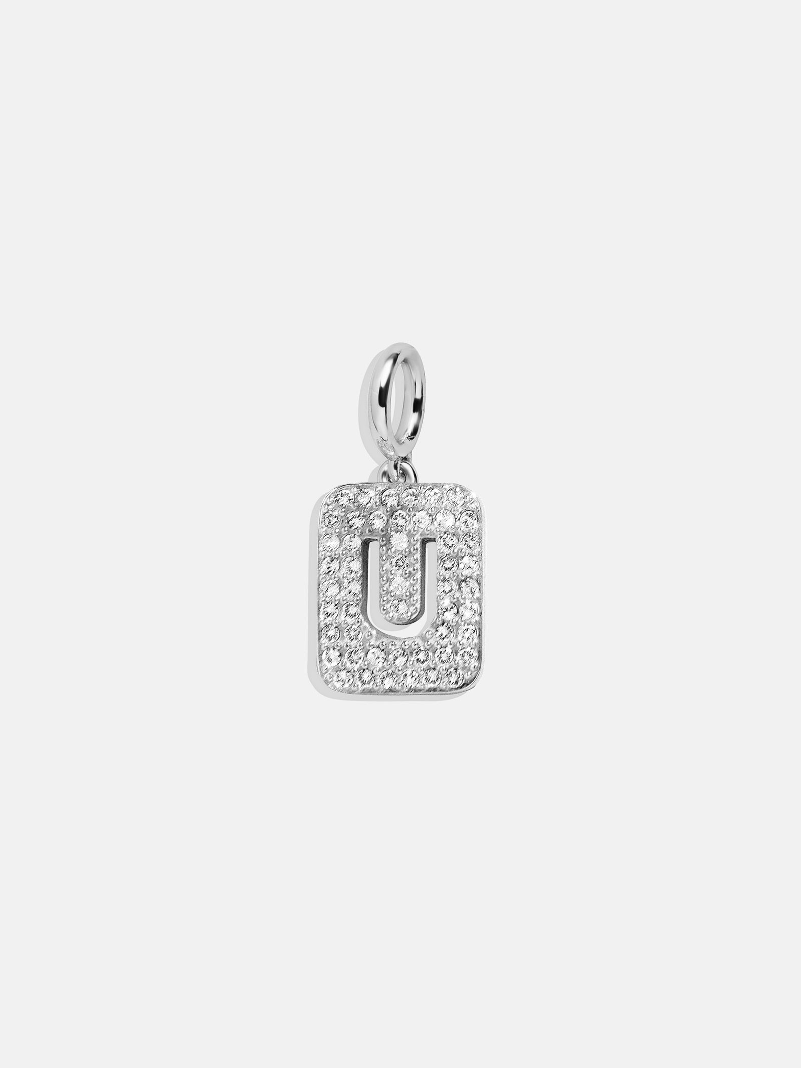 Premium Silver Block Pave Cluster Charm Necklace