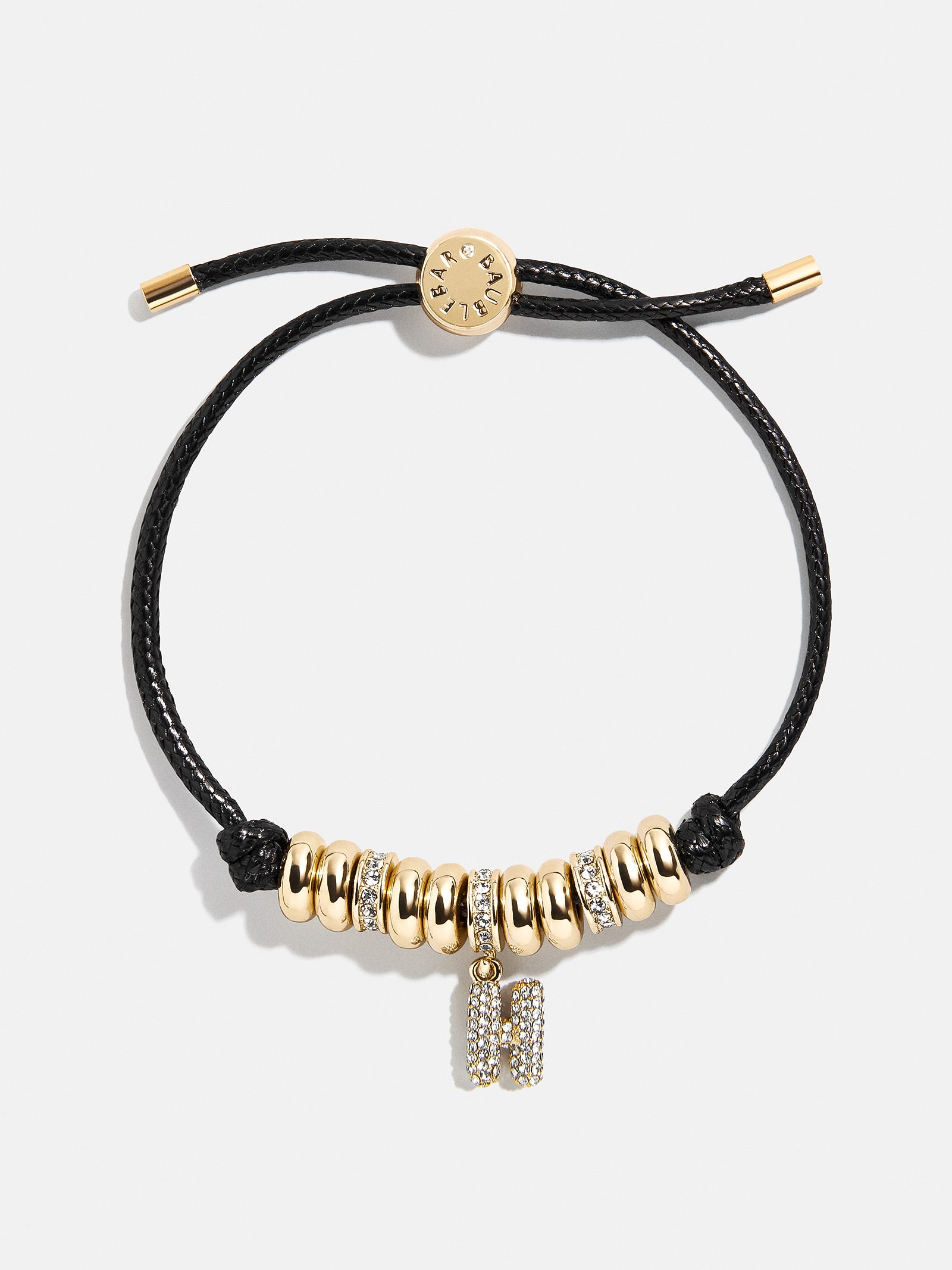 Natisha Premium Initial Pull-Tie Bracelet - Black & Gold Beads