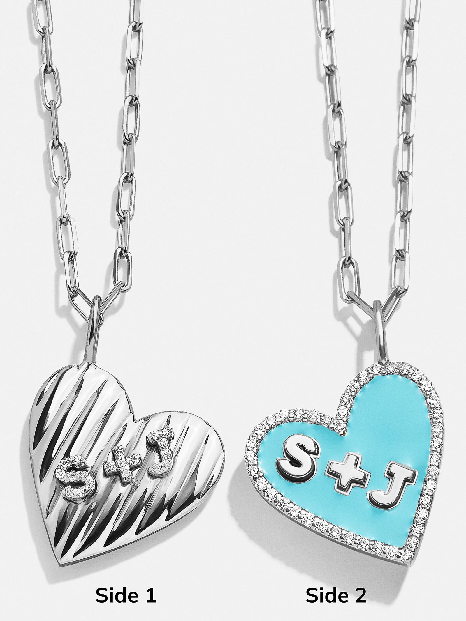 Premium Reversible Heart Necklace - Customizable Sterling Silver with Pavé Details