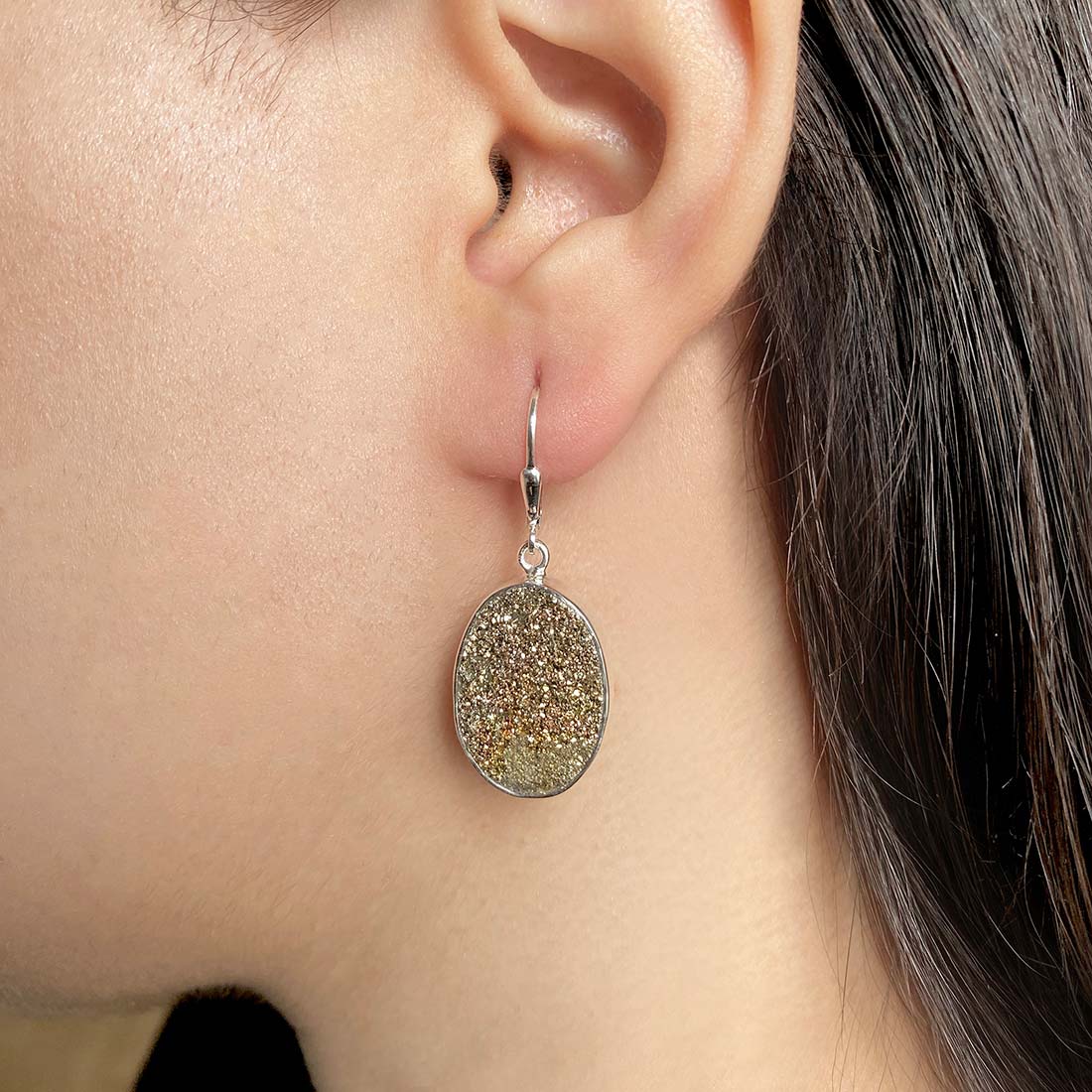 Premium Spectropyrite Druzy Earrings - Ultimate Elegance