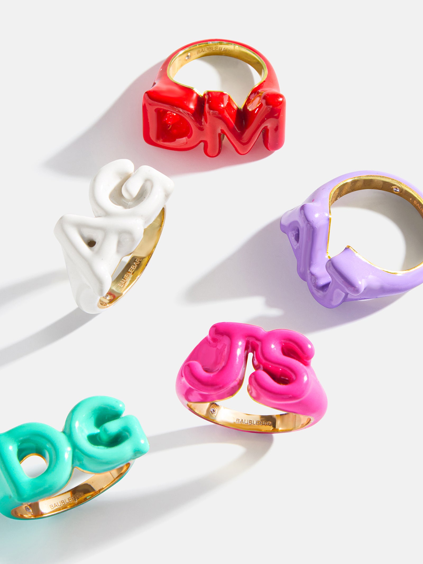 Premium Double Initial Enamel Block Ring - Vibrant Hot Pink