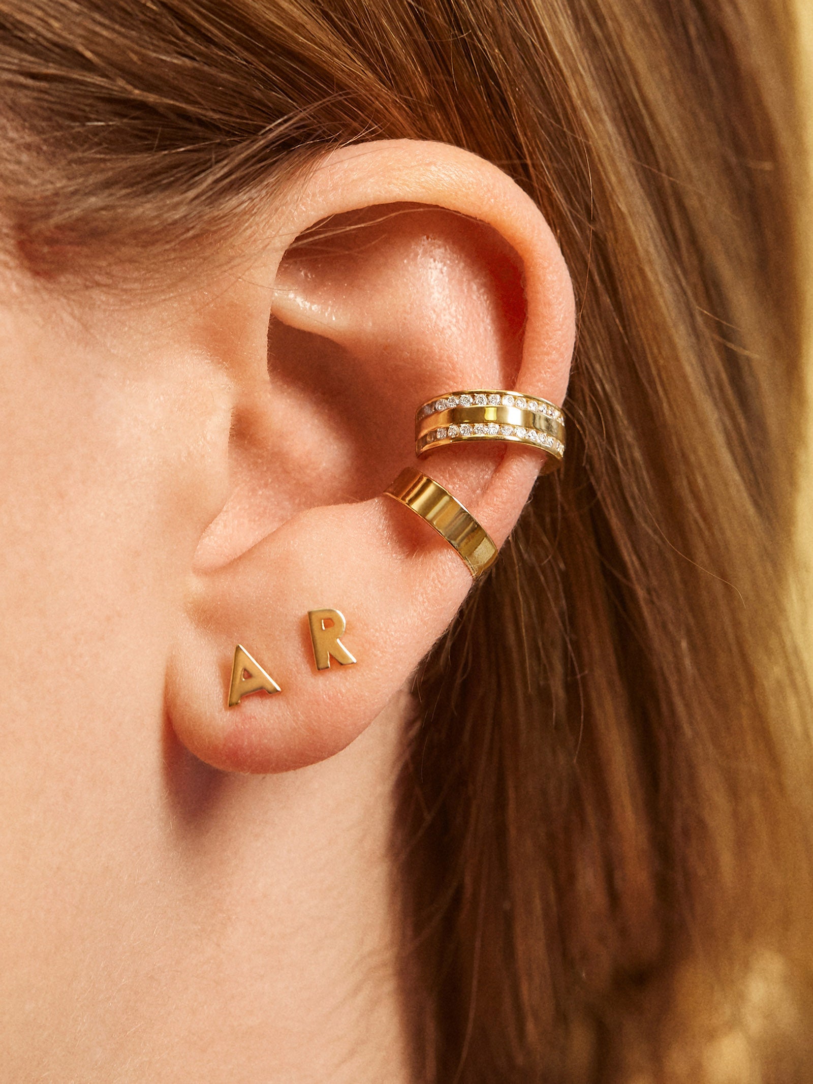 Premium 14K Solid Gold Initial Stud Earring - Personalized Luxury