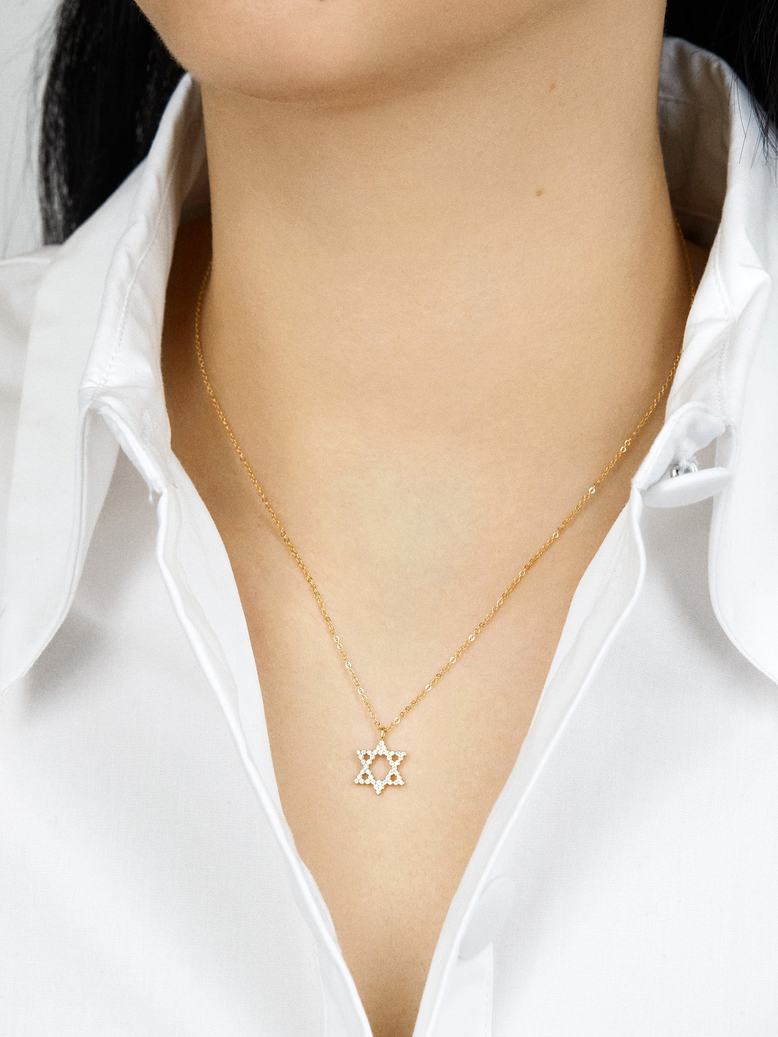 Premium Star of David 18K Gold Plated Necklace with Cubic Zirconia