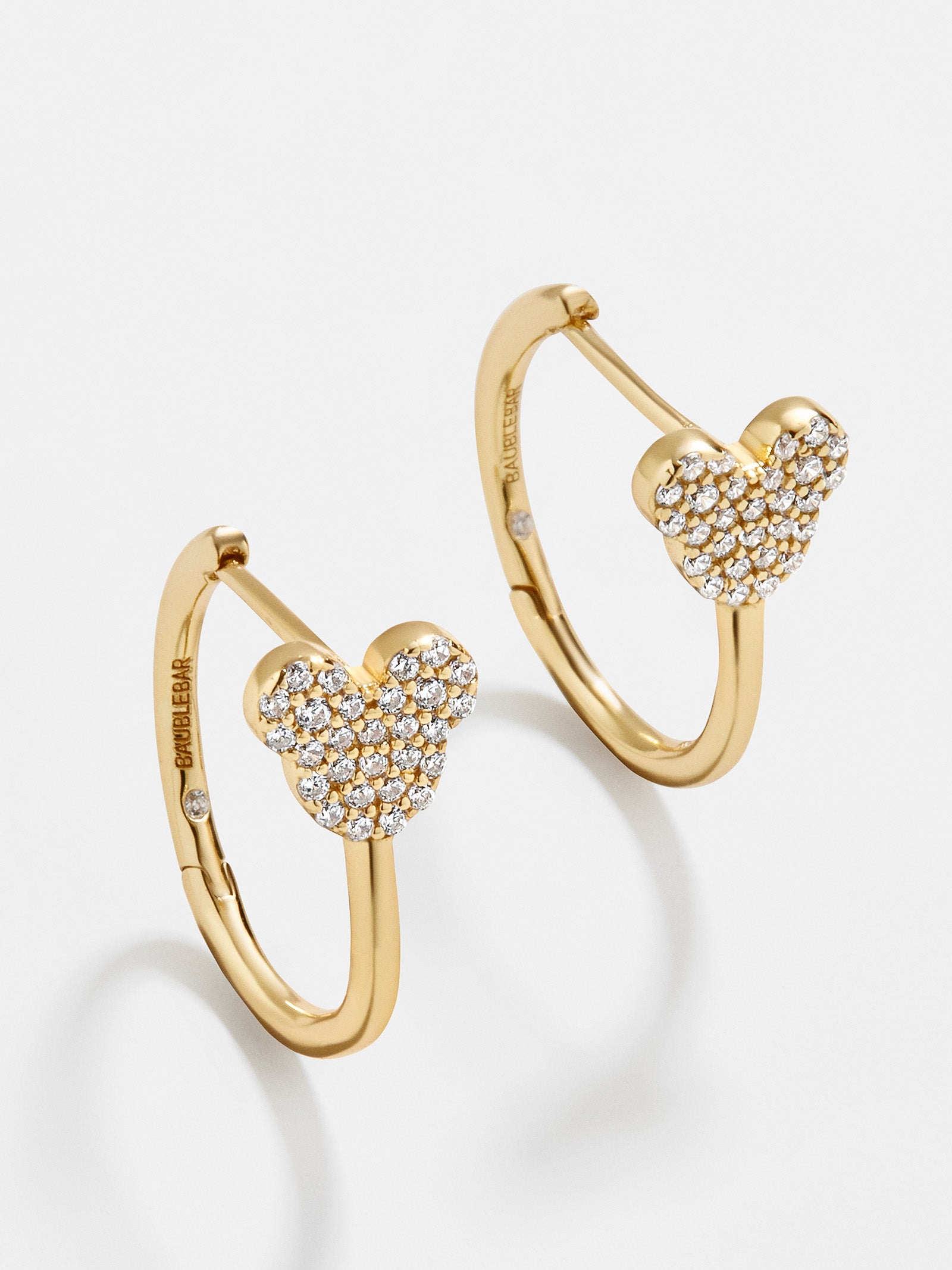 Premium Mickey Mouse 18K Gold Plated Sterling Silver Huggie Hoop Earrings with Pavé CZ Accents