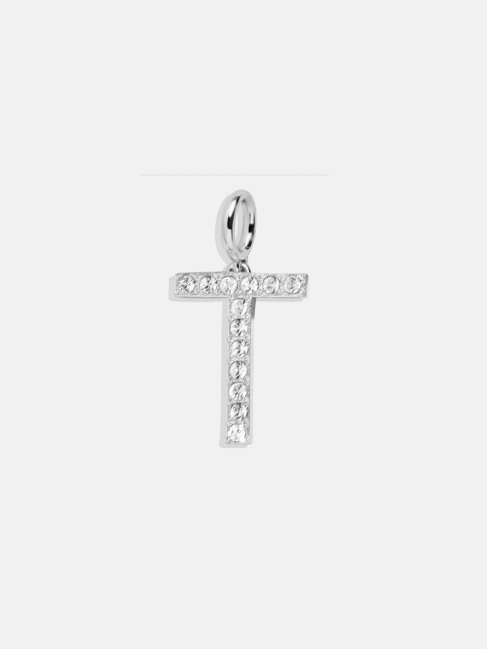 Premium Silver Pave Initial Cluster Charm Necklace - T