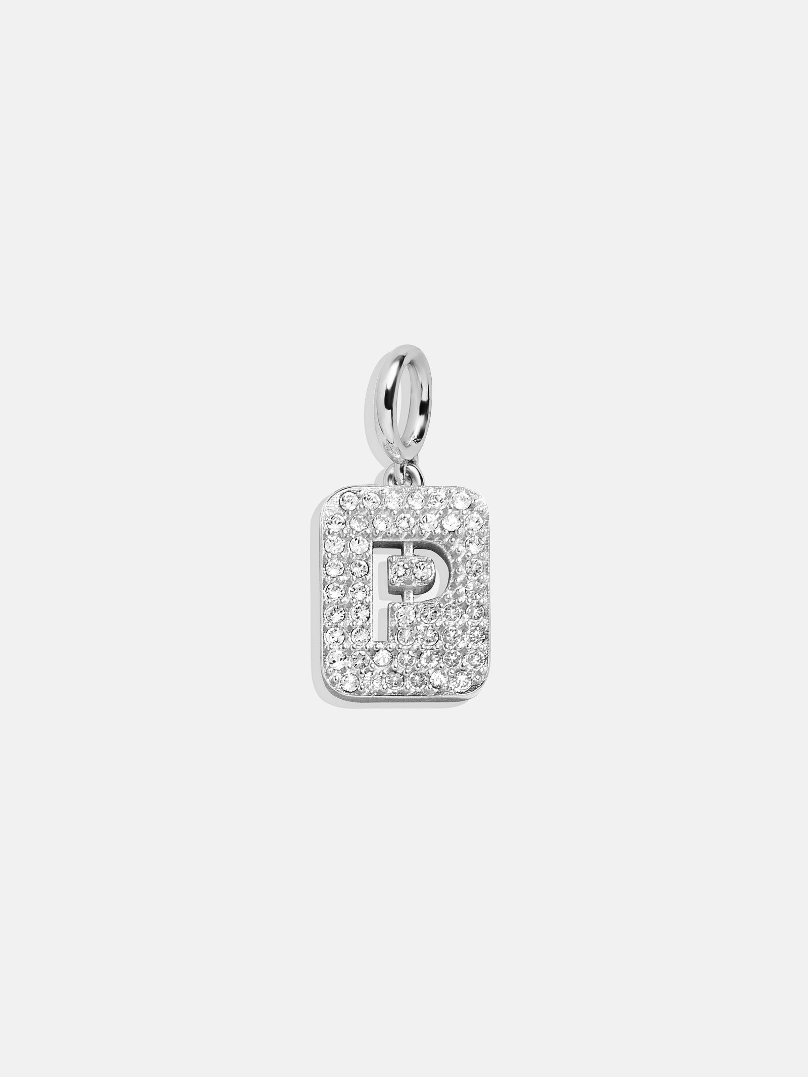 Premium Silver Block Pave Cluster Charm Necklace