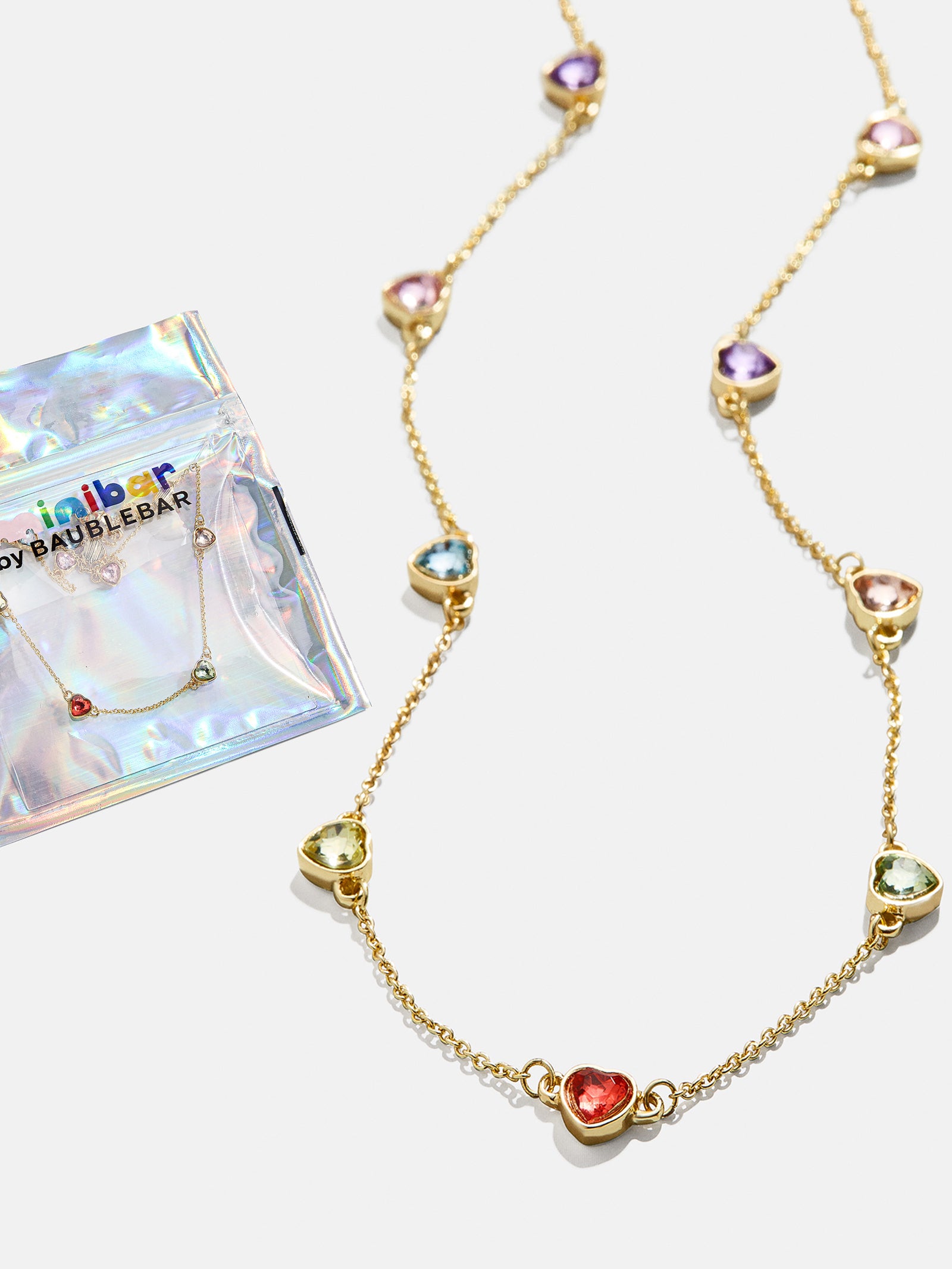 Premium Brooke Kids' Necklace - Rainbow & Iridescent Hearts