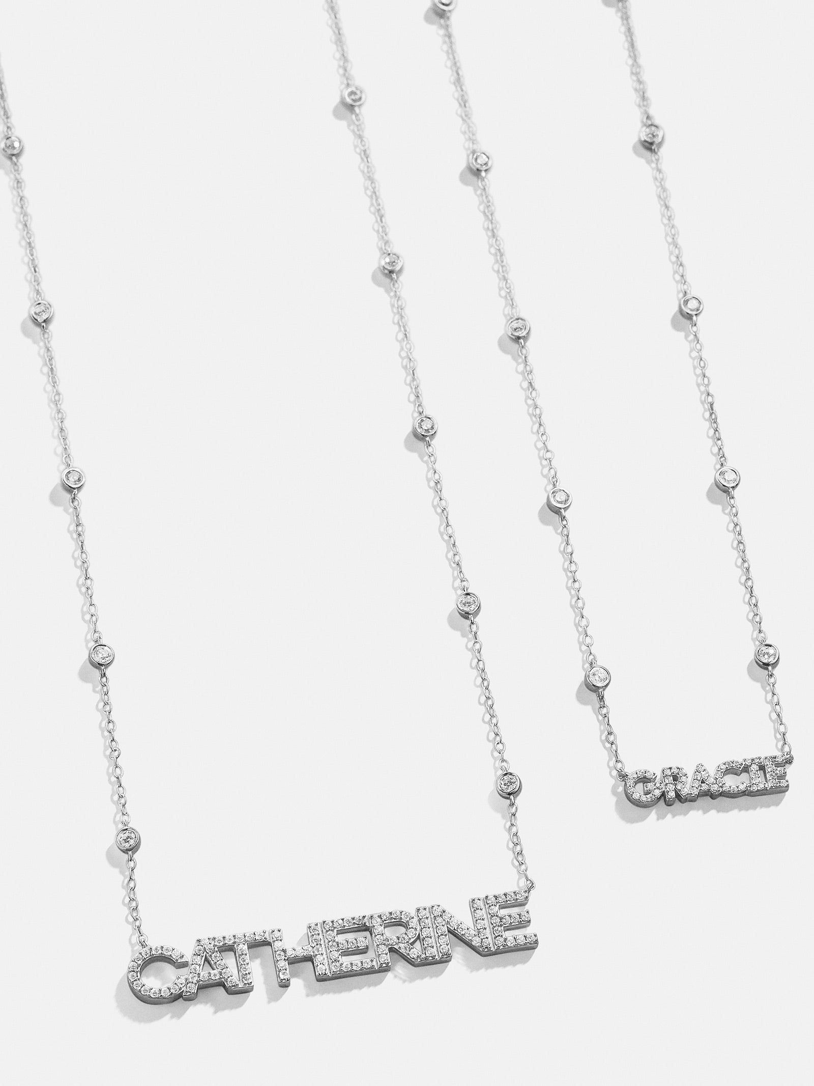 Premium Sterling Silver Custom Yasmine Nameplate Necklace with Pavé CZ Stones