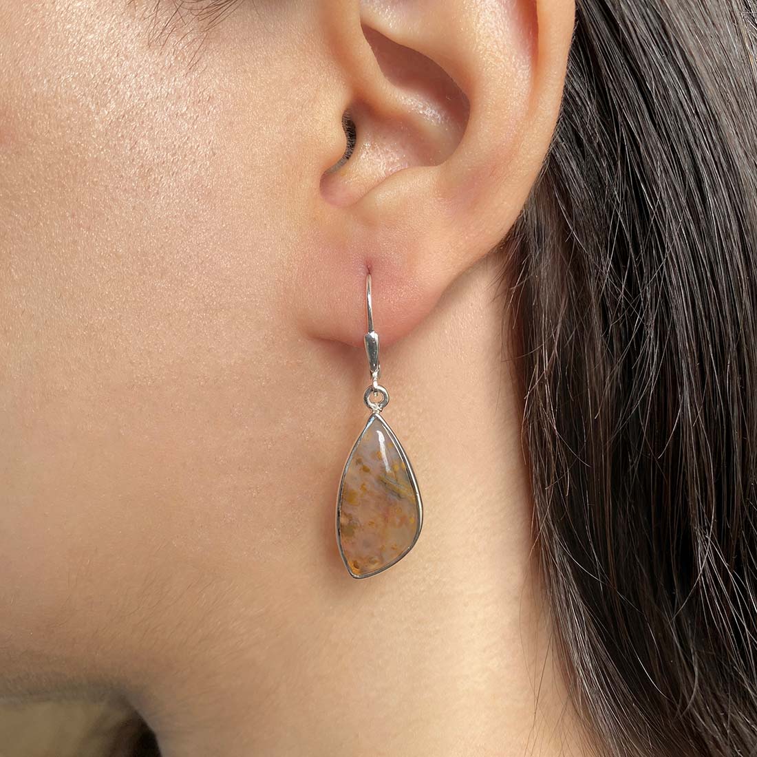 Premium Ocean Jasper Statement Earrings - Elegant 925 Sterling Silver Design