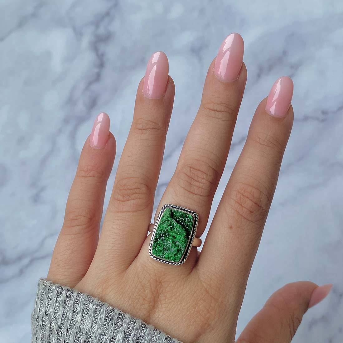 Premium Uvarovite Druzy Statement Ring - Elegant Green Gemstone Jewelry