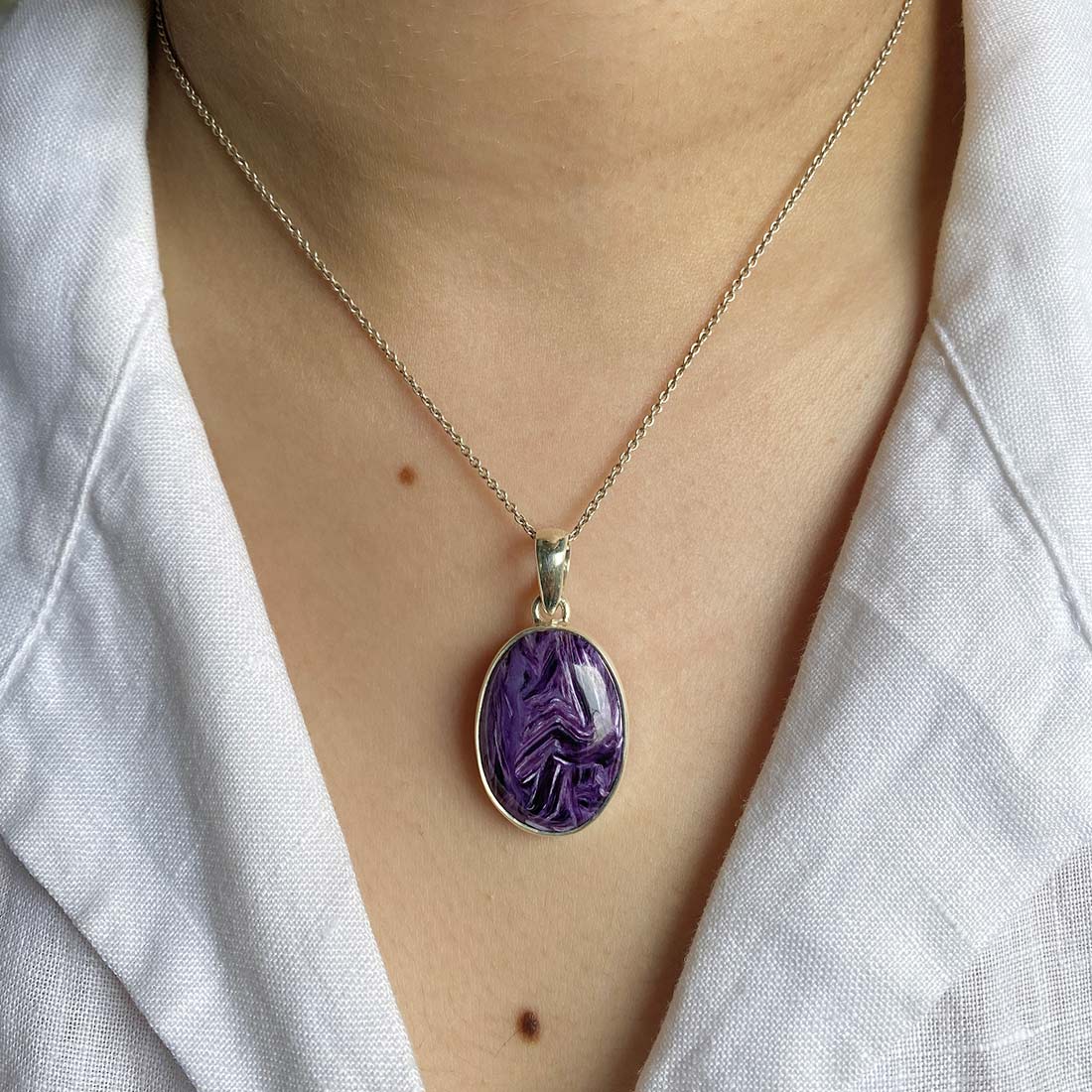 Premium Charoite Pendant - Elegant Purple Statement Jewelry